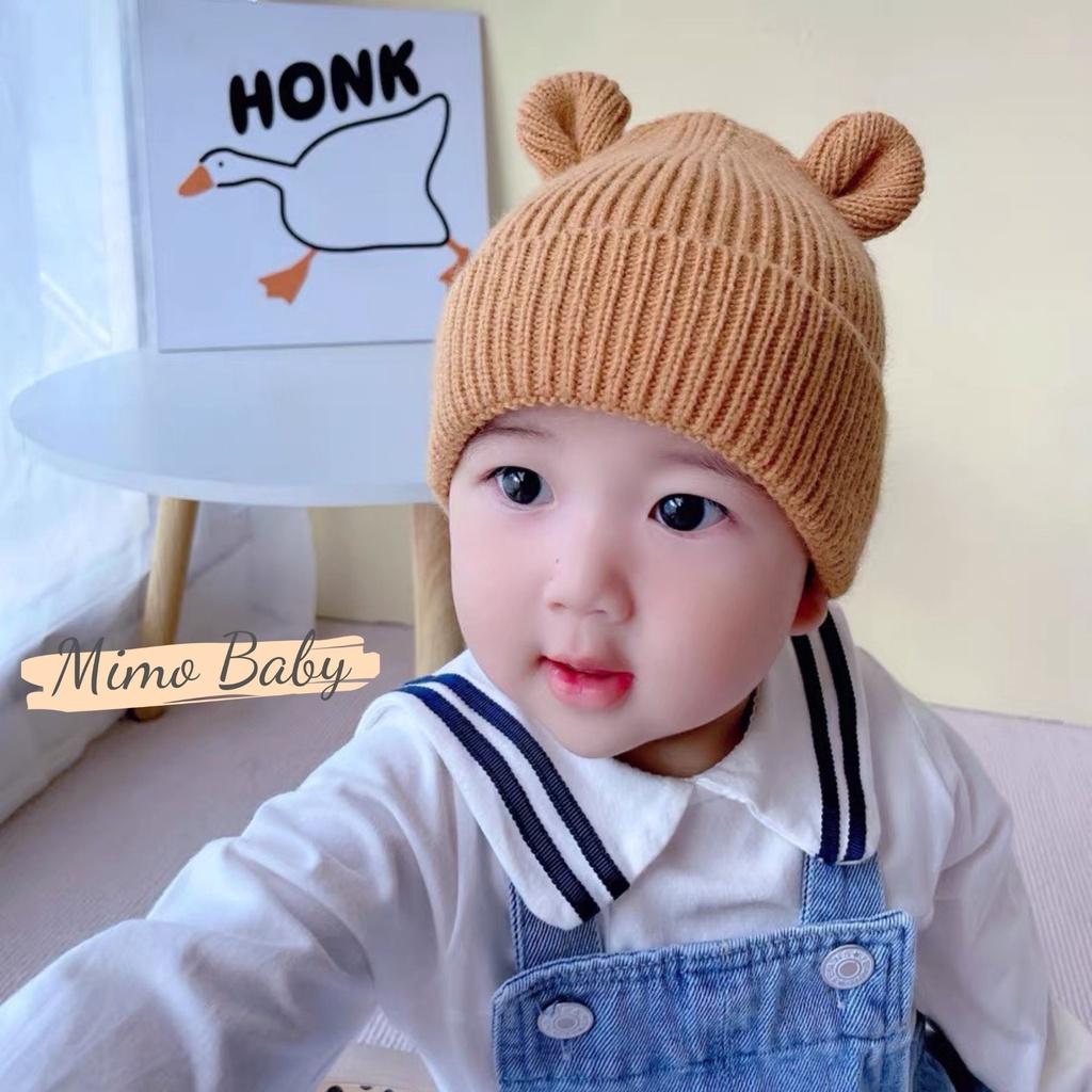 Mũ nón len cho bé - mũ len trơn tai gấu vặn vành cho bé 6m-5y mimo baby ML37