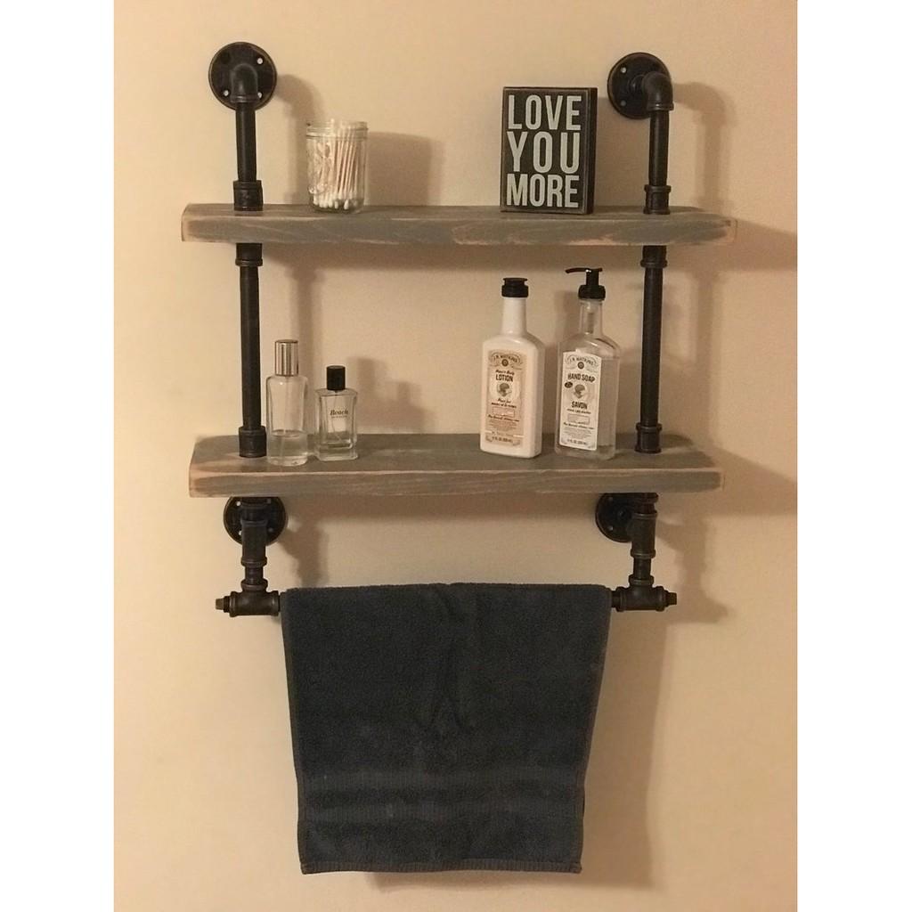 Kệ treo tường ống nước 2 tầng , Kệ ống nước có giá đỡ decor phòng đẹp