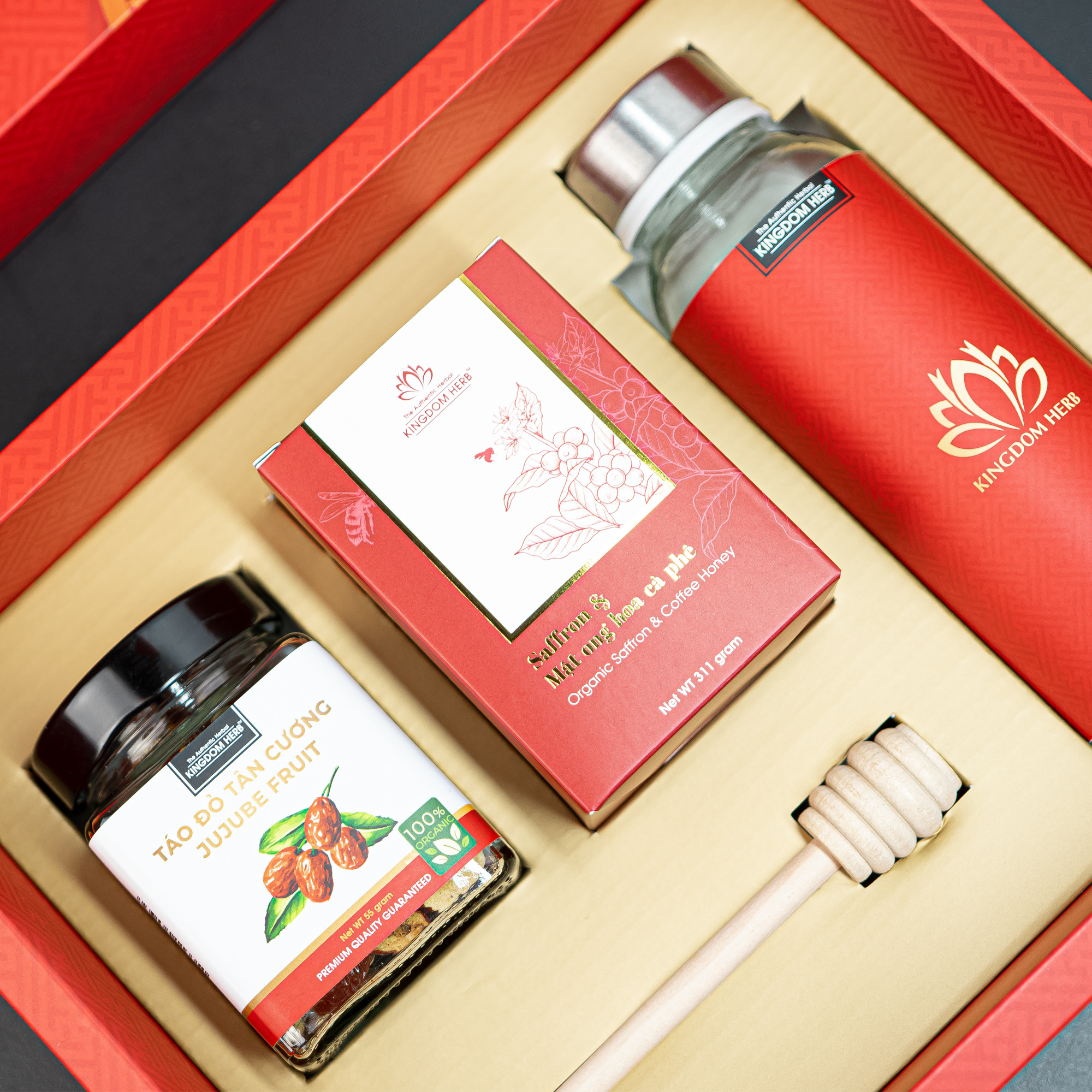 Hộp quà tặng, set quà tặng saffron ngâm mật ong và táo đỏ / kỷ tử Kingdom Herb chính hãng