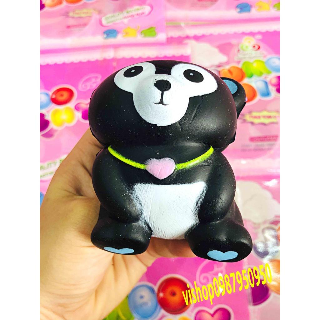 Squishy Lớn JUMBO Hình Gấu Đen Đeo dây chuyền trái tim Đồ Chơi Xốp Giảm Stress Hình mềm mịn dễ Thương đàn hồi Cho Bé
