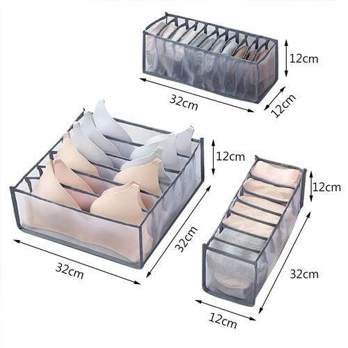 Combo 3 hộp vải đựng bảo quản đồ lót đa ngăn tiện lợi