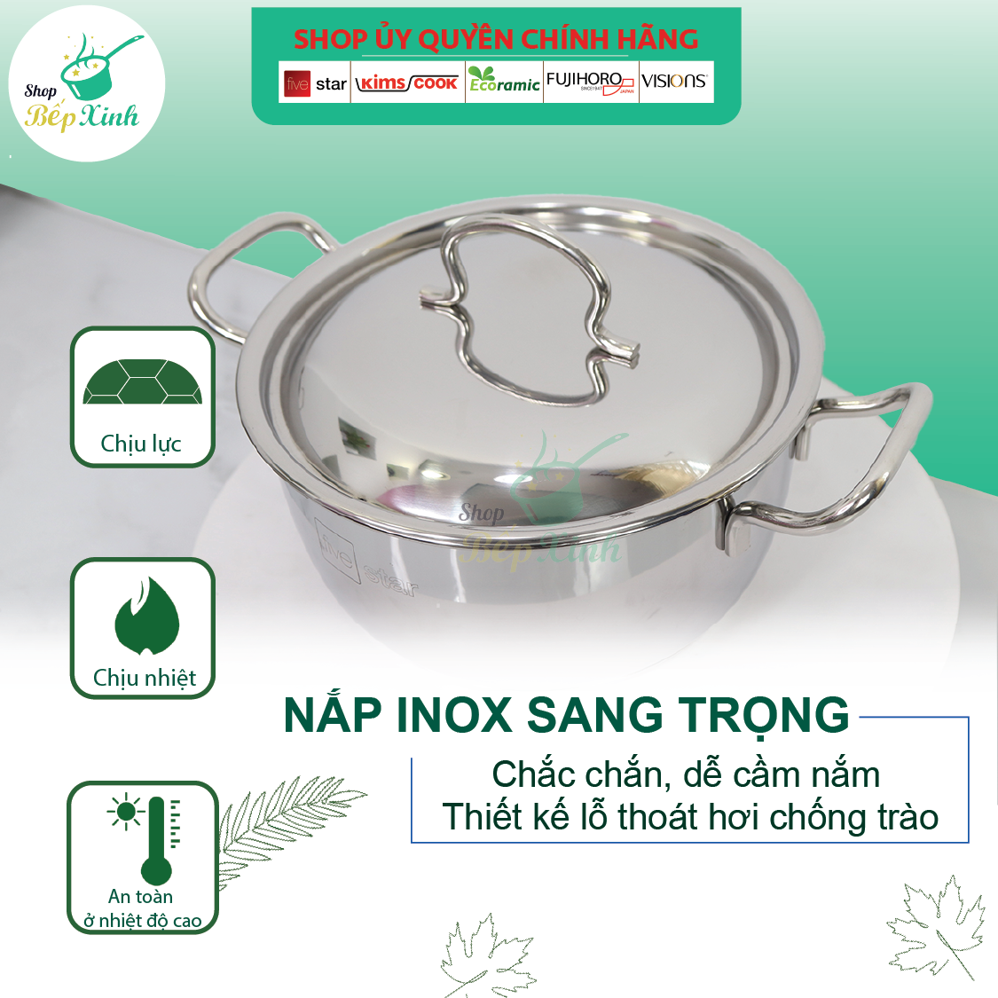 Bộ Nồi Chảo 3 Đáy Inox 430 Fivestar Standard nắp inox FS08C , tặng 1 vá canh