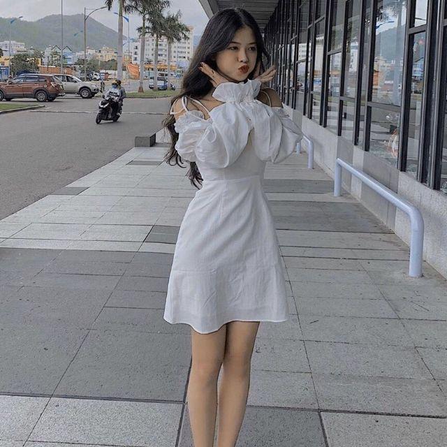Đầm trễ vai buộc dây hot trend siêu xinh