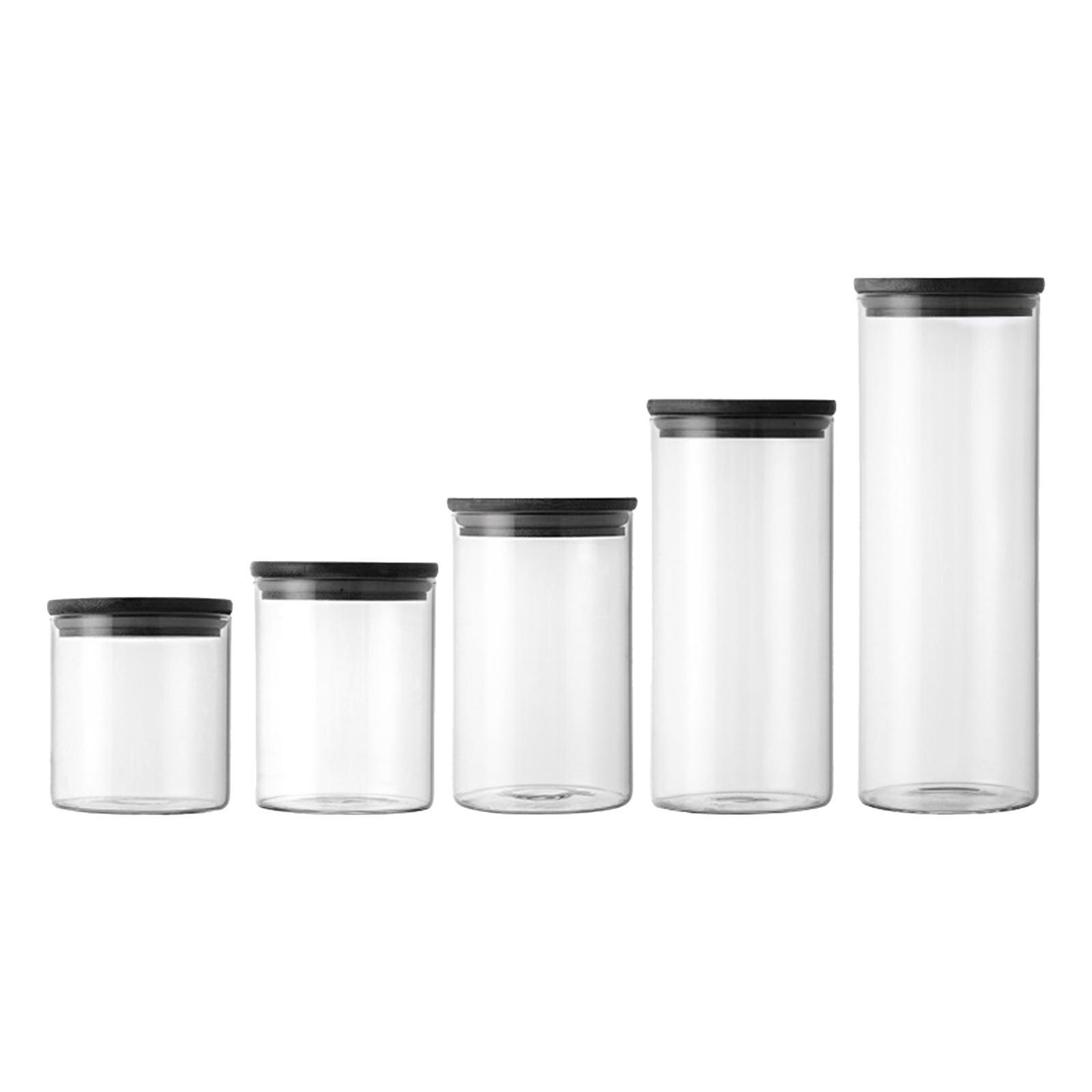 5x Food Storage Canisters Organizer Glass Storage Jar for Candy Spice Grains
