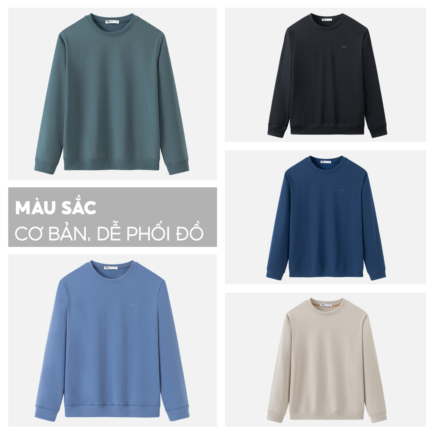 Áo Sweater Nam Chất Nỉ Cotton 5S FASHION, Dày Dặn, Mềm Mịn, Thiết Kế Trơn Basic, Trẻ Trung