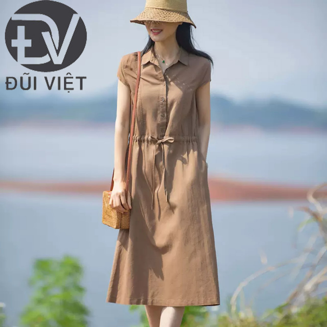 Đầm Suông Linen Cổ Đức,Váy Sơ mi Công Sở, Dạo Phố Đũi Việt - Phong Cách Thời Trang Hàn Quốc