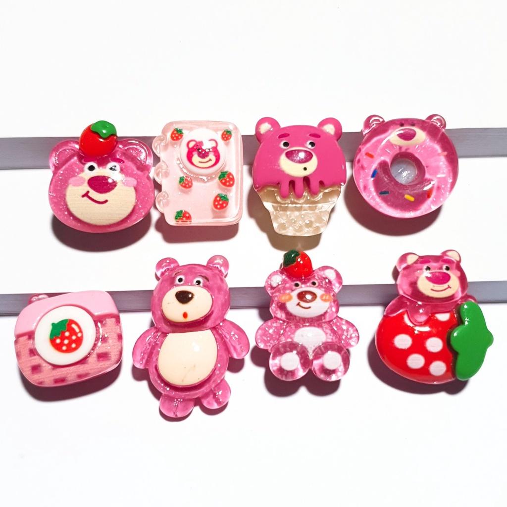 Sticker trang trí dép cross / nút gắn hkdesign mẫu gấu pink ôm dâu gắn sục/ duet nữ