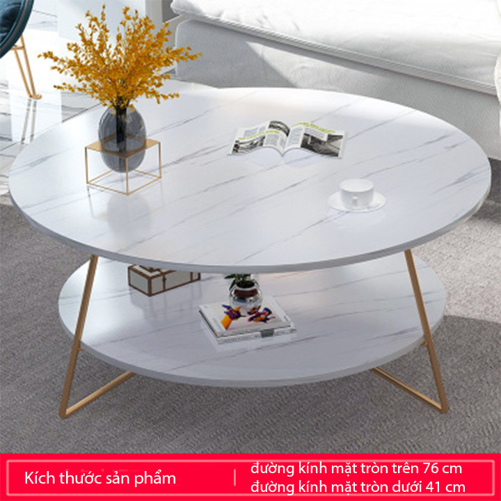 Bàn trà 2 tầng hình tròn, bàn sofa BAT015