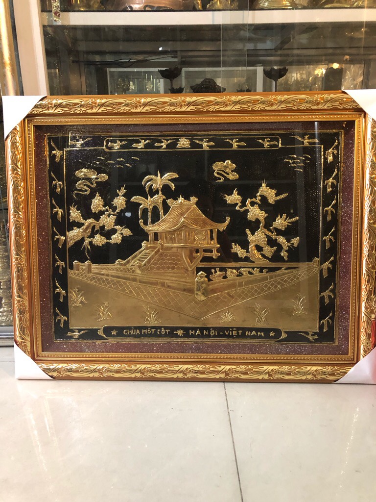 Tranh chùa một cột bằng đồng kích thước 60x80cm