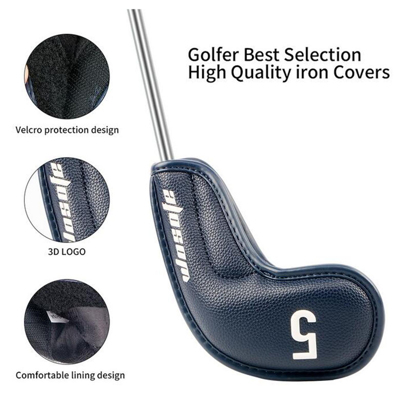 9Pcs Golf Iron Covers Set Golf Club Headcovers PU Leather Embroidered Number Protective Cover Golf Clubs Case Protector for Beginner Golfers
