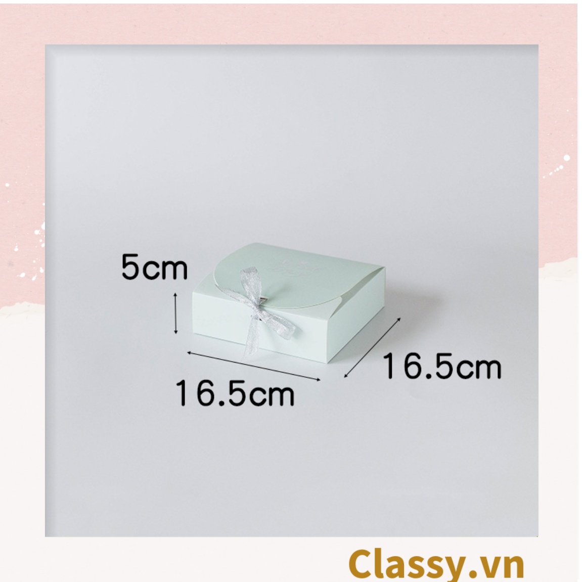 Hộp giấy đựng bánh tráng miệng, bánh kẹo, quà tặng thắt dây Ruy băng Classy tự gấp Q628