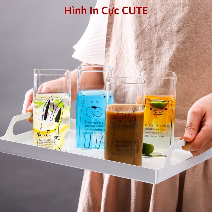 Ly thủy tinh vuông trong suốt uống nước cute chịu nhiệt pha cafe sinh tố, Cốc thủy tinh vuông dễ thương cocktail