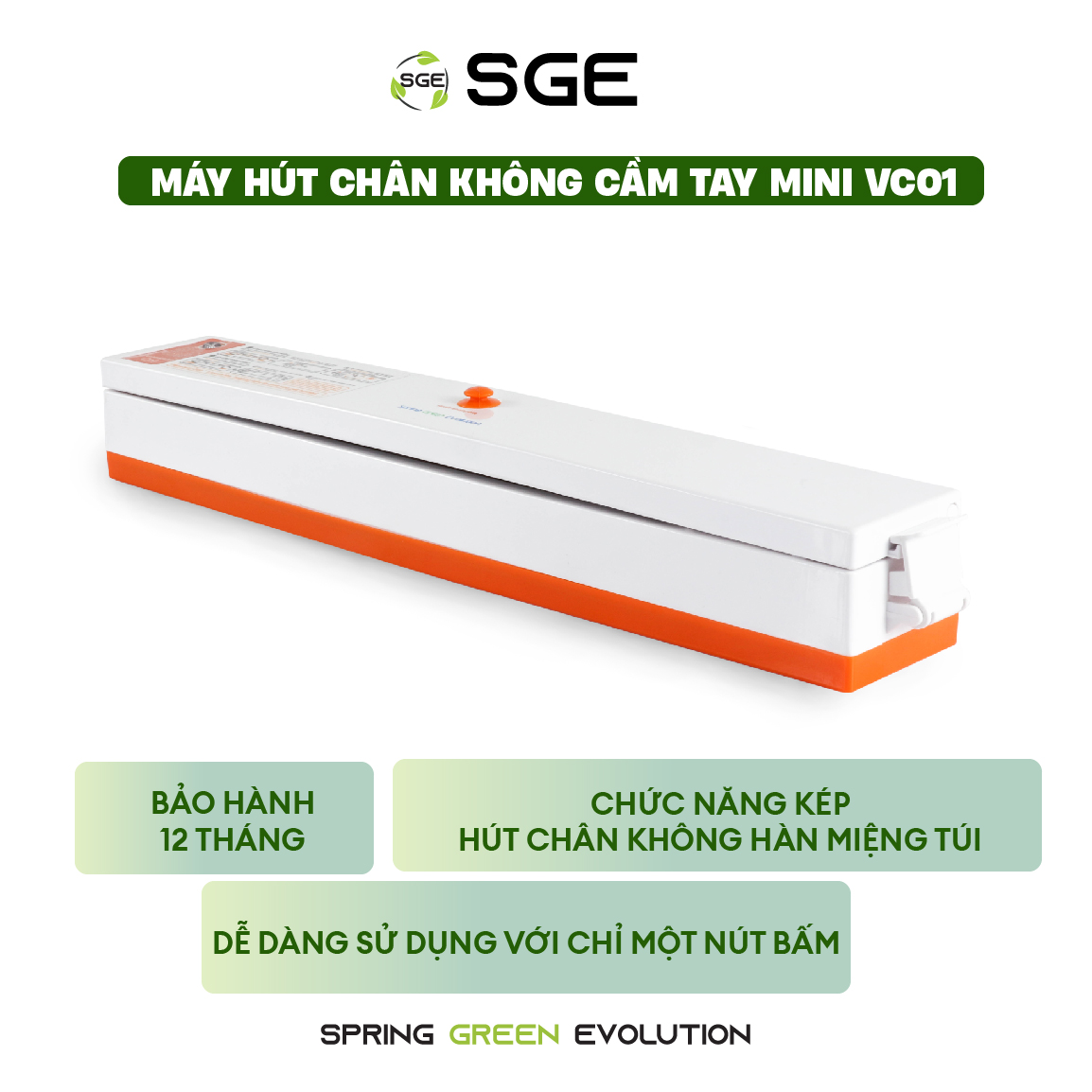 Máy Hút Chân Không Thực Phẩm Gia Đình VC01 - Hàng chính hãng Thailand - Màu ngẫu nhiên