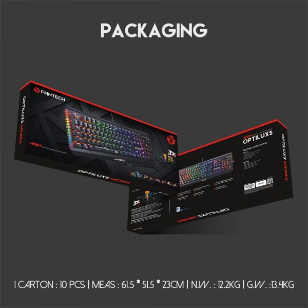 Bàn phím cơ Gaming Optical Orange Tactile Switch Led RGB chống nước, chống bụi, chống mài mòn Fantech MK884 - Hàng chính hãng