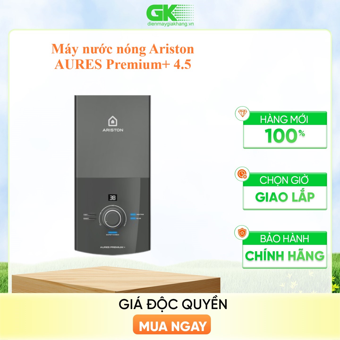 Bình đun nước nóng tức thời Ariston AURES PREMIUM+ 4.5 - Hàng chính hãng