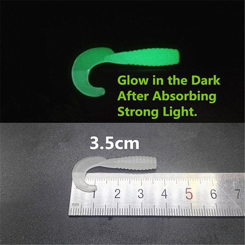 10PCS/Set Fashion Silicone Rubber Fake Maggots Bait Luminous Mini Tail Soft Bait Worm Fishing Lures Fishing Bait 3.5cm/0.7g