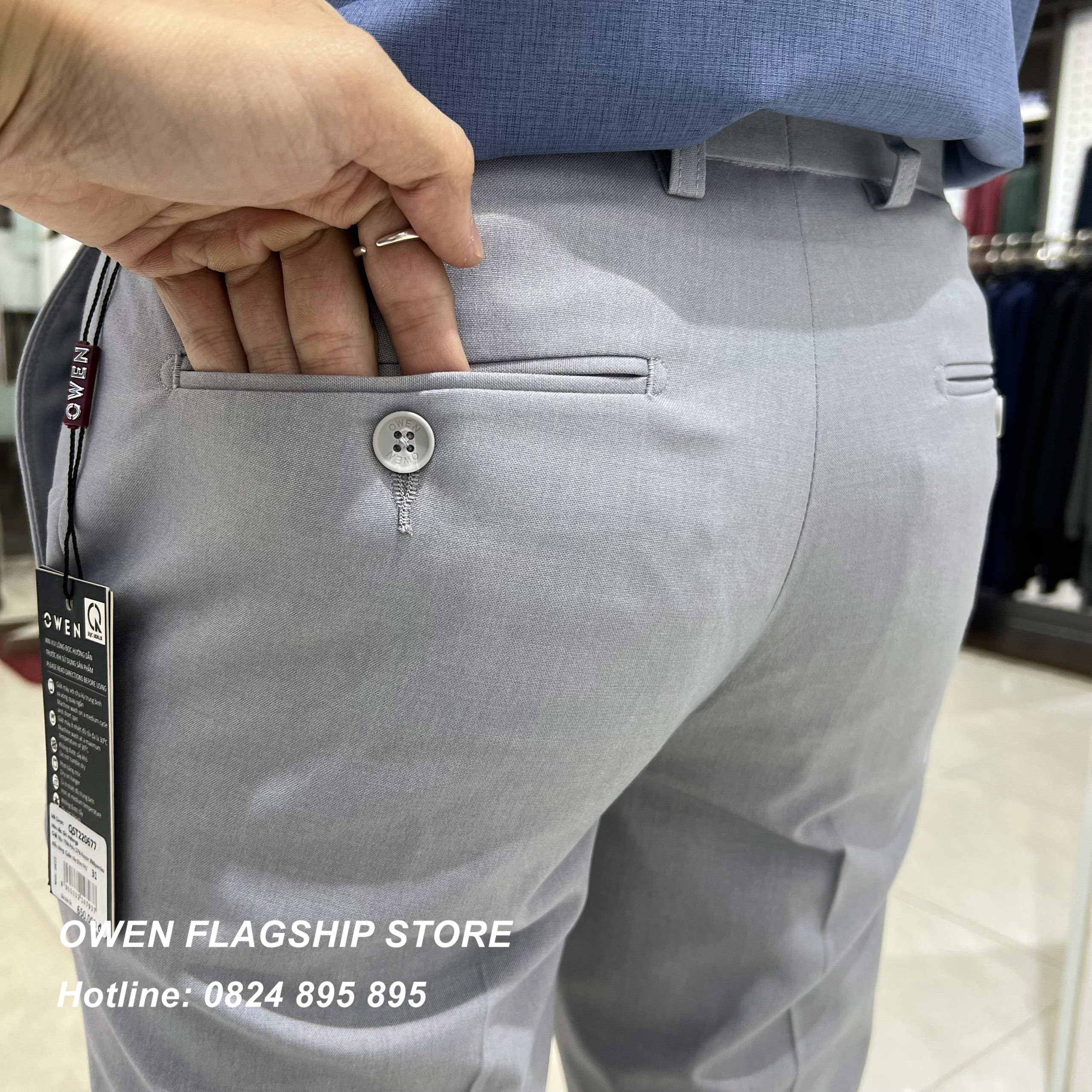 OWEN - Quần âu nam công sở dáng SLIMFIT màu Xám sáng có trợ cạp co dãn mã QST220677