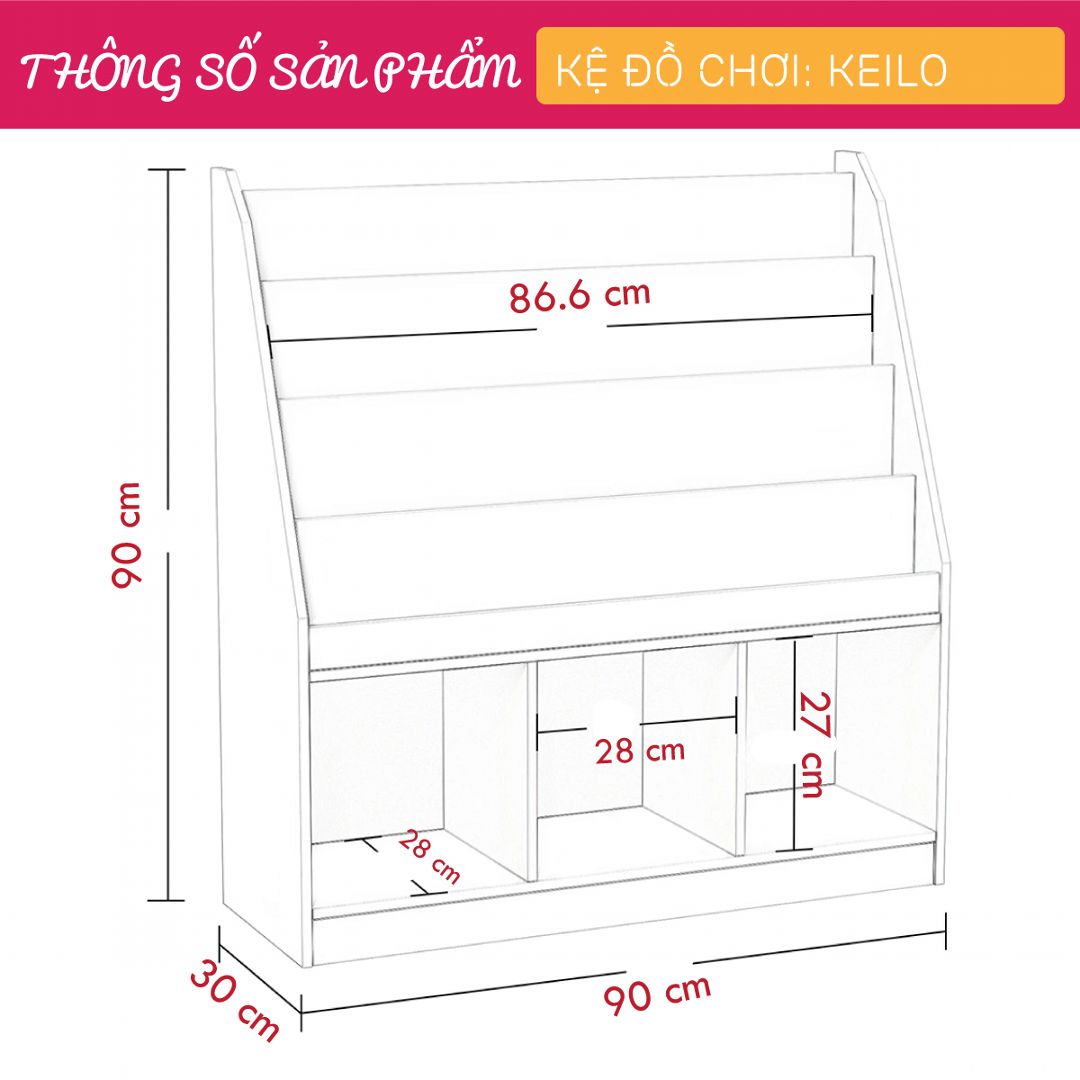 Kệ để đồ chơi cho bé SMLIFE Keilo | Gỗ MDF dày 17mm chống ẩm | D90xR30xC90cm