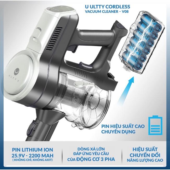 Máy Hút Bụi Lau Nhà Không Dây ULTTY V08, Lực Hút Cực Mạnh, Nhiều Đầu Hút, Pin Bền, Độ Ồn Thấp, Nhập Đức, BH 24 Tháng