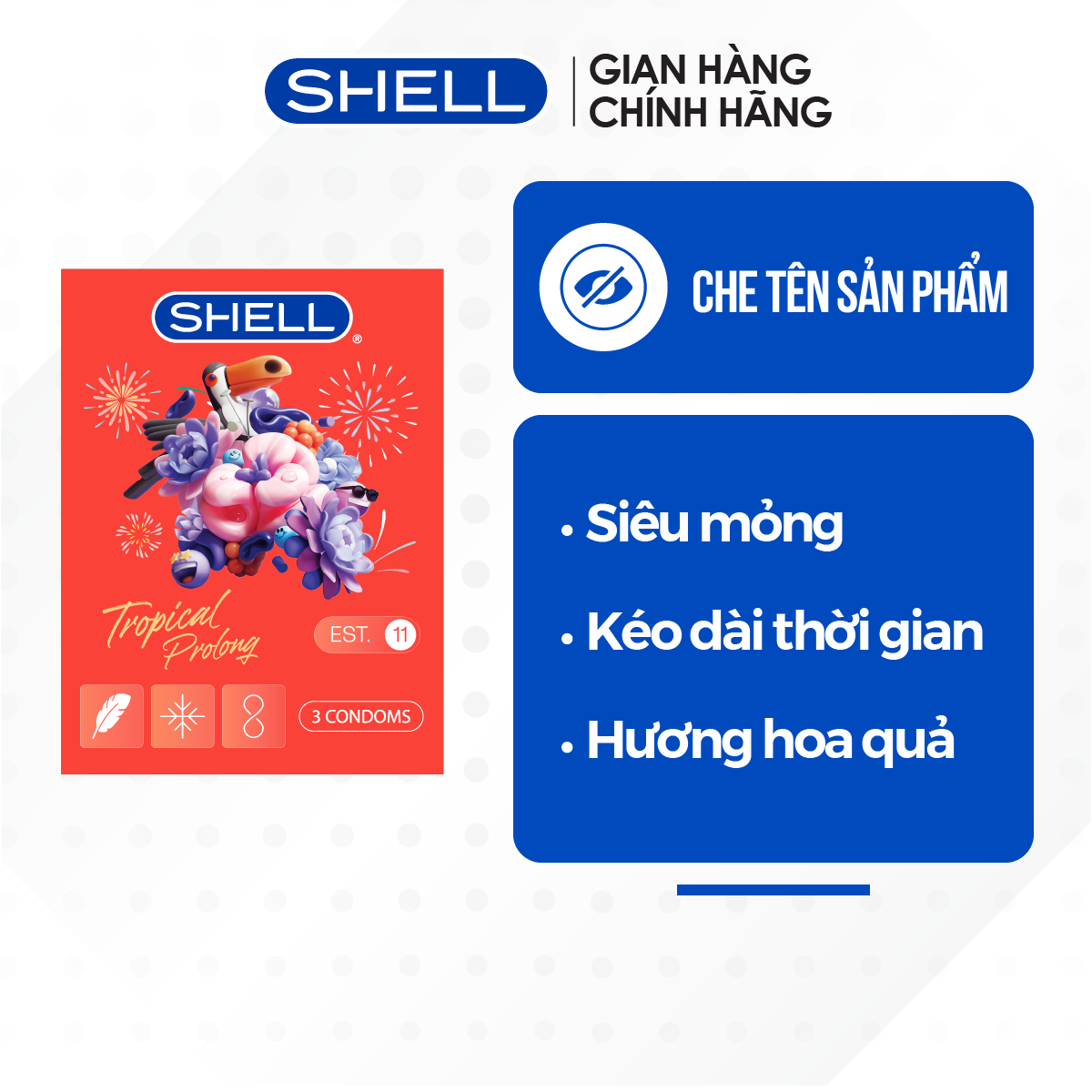 Bao cao su Shell Tropical Prolong kéo dài thời gian, hương hoa quả nhiệt đới - Hộp 10 cái | SHELL CHÍNH HÃNG