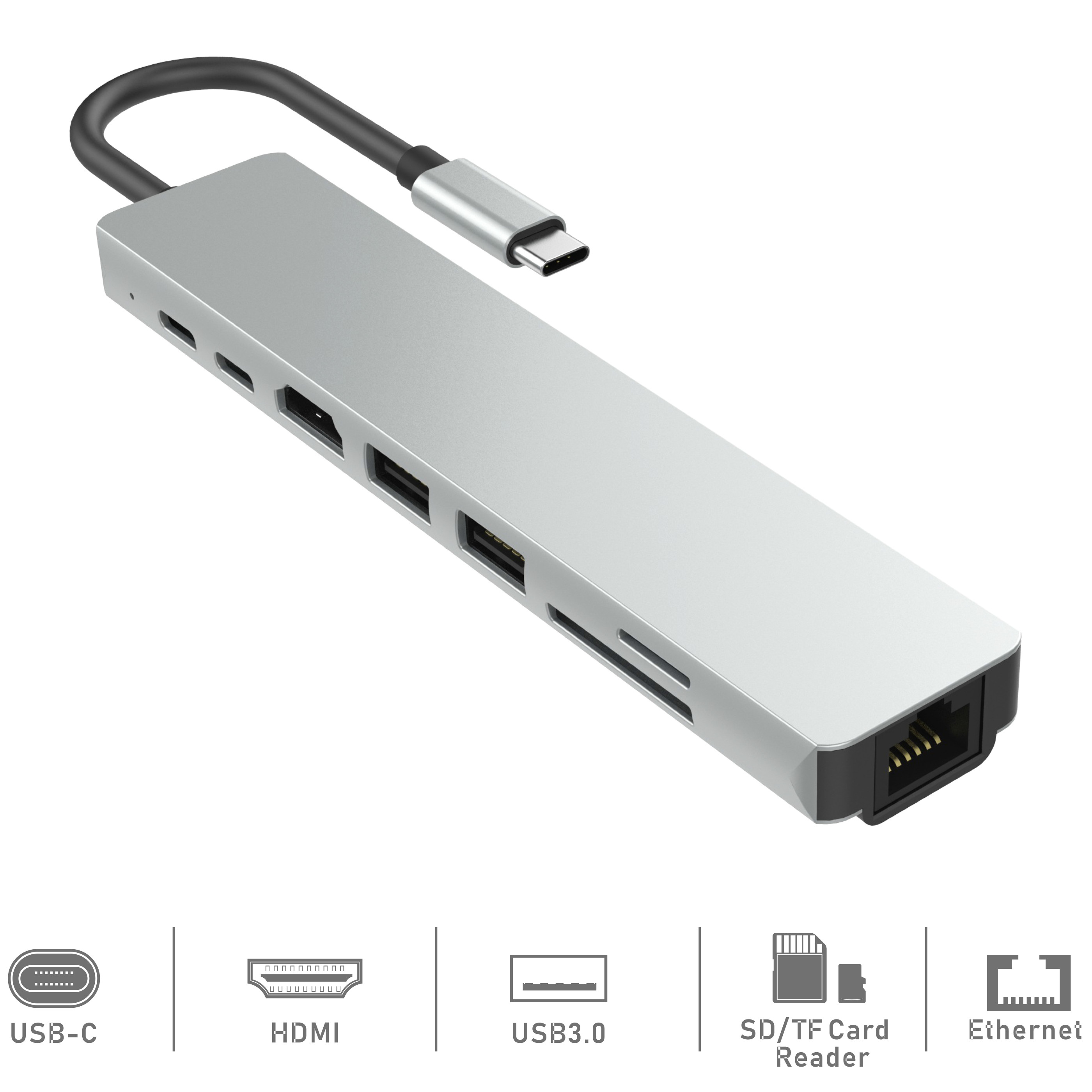 Hub Thunderbolt 3 ra 8 cổng HDMI/ Ethernet/ USB-C/ TF/ SD/ USB 3.0 cho Macbook, Dell XPS - UTH81160