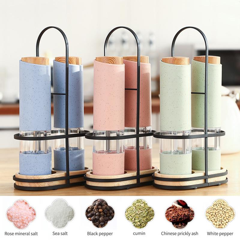 2 Cái/bộ Điện Muối Và Cối Xay Tiêu Đèn LED Tự Động Gia Vị Máy Xay Có Thể Điều Chỉnh Rơm Lúa Mì Cối Xay Coarseness Dụng Cụ Nhà Bếp