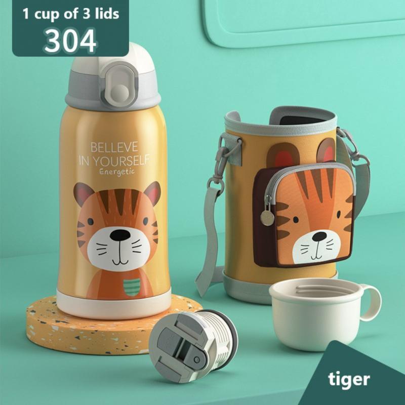 550Ml Trẻ Em Giữ Nhiệt Cốc Tập Uống Có Ống Hút Inox Hoạt Hình Bình Trẻ Em Dễ Thương Nhiệt Nước Tumbler Thermocup Có Túi Đựng
