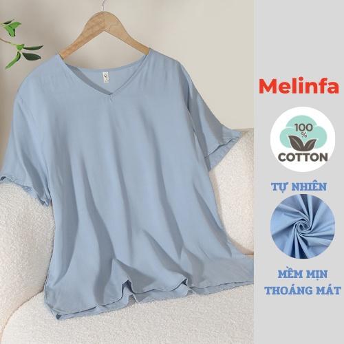 Áo ngắn tay mặc nhà vải Cotton lụa thoáng mát mềm mại, áo ngủ nữ mã VAA0439