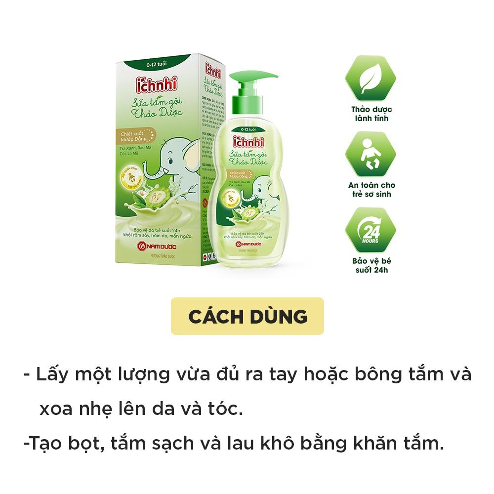 Sữa tắm gội thảo dược Ích Nhi cho bé chai 200ml phòng cảm lạnh, ngừa rôm sẩy, mẩn ngứa, dưỡng da mềm mịn