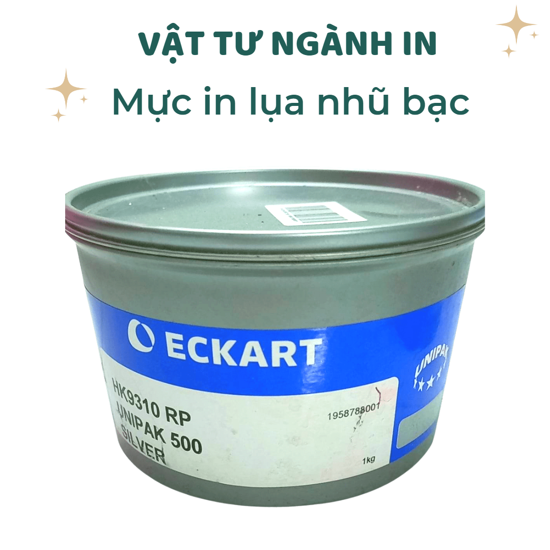 1 kg mực in lụa nhũ bạc trên giấy, thiệp cưới, brochure