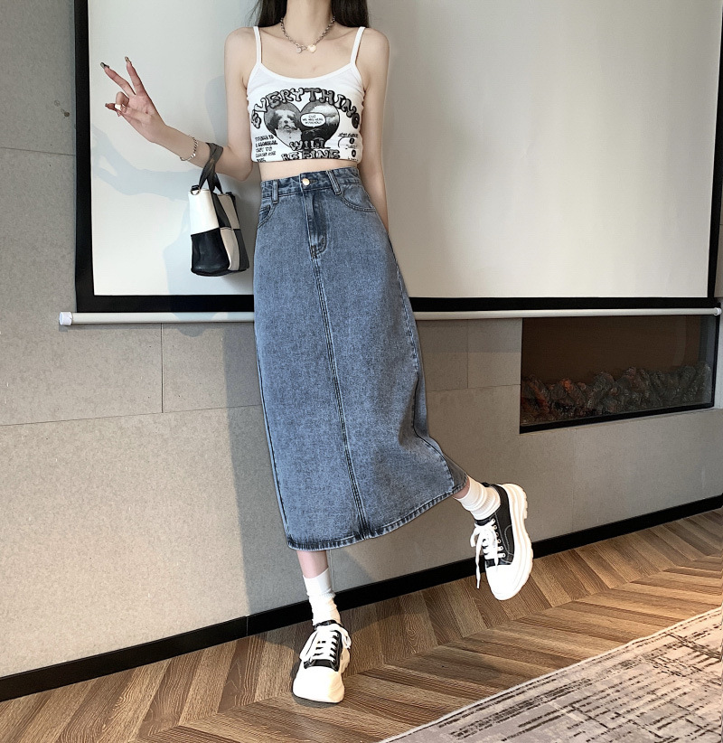 Chân váy jean dáng dài xẻ sau Quảng Châu size S - 2XL nữ CV215