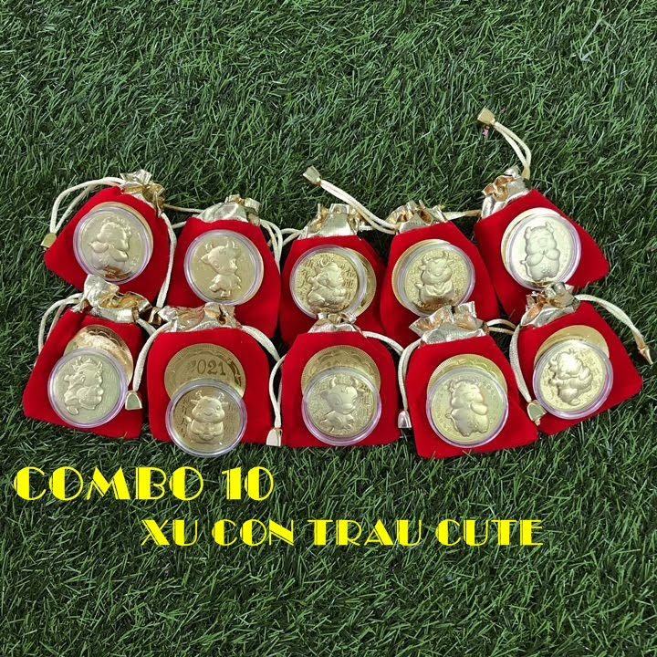 Combo 10 đồng xu con Trâu cute tặng túi gấm 2021 (giao mẫu ngẫu nhiên), đường kính đồng xu 4cm, mang lại may mắn, tài lộc, dùng làm quà tặng Lễ, Tết may mắn, ý nghĩa - TMT Collection - SP005113