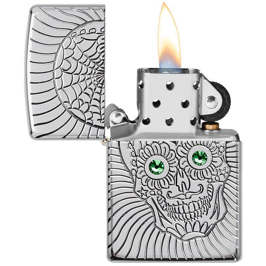 Bật Lửa Zippo 49172 – Zippo Armor Sugar Skull Design High Polish Chrome