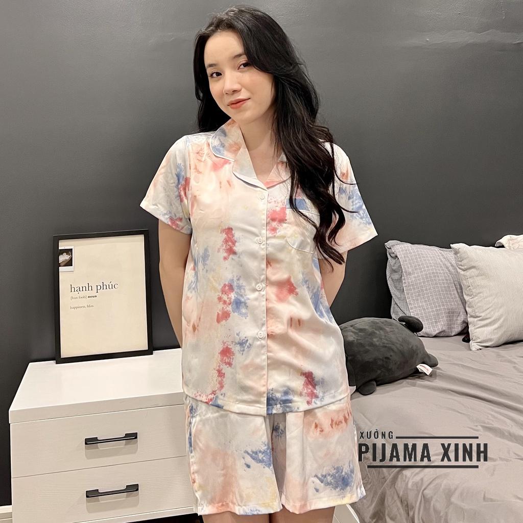 Đồ Ngủ - Bộ Pijama Lụa Latin Màu Loang Pastel Siêu Hot