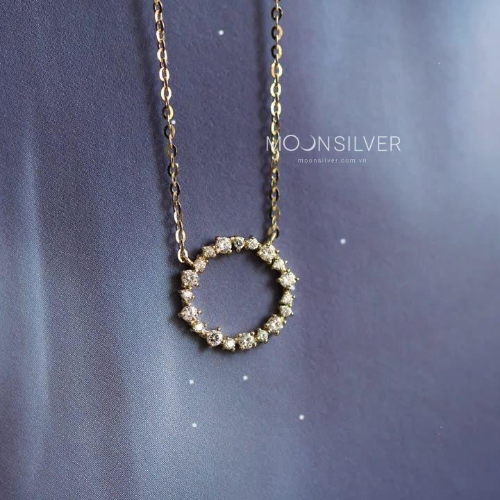 Dây chuyền bạc nữ mạ vàng 14k, vòng cổ phủ vàng mặt tròn đính đá huyền thoại biển xanh
