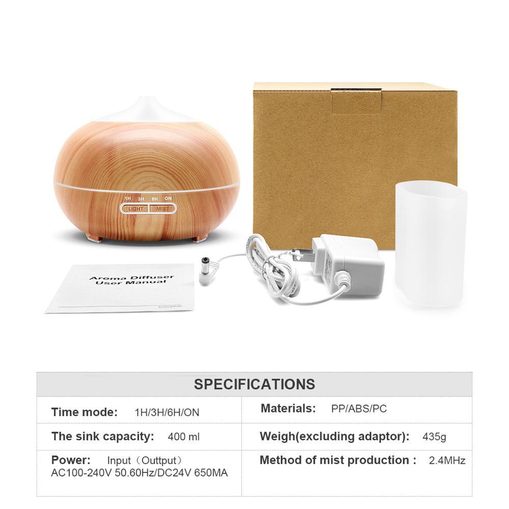 400Ml Máy Tạo Độ Ẩm Không Khí Điện Máy Khuếch Tán Tinh Dầu Phun Sương Vân Gỗ Humidificador Có Đèn LED Máy Khuếch Tán Tinh Dầu Cho Gia Đình
