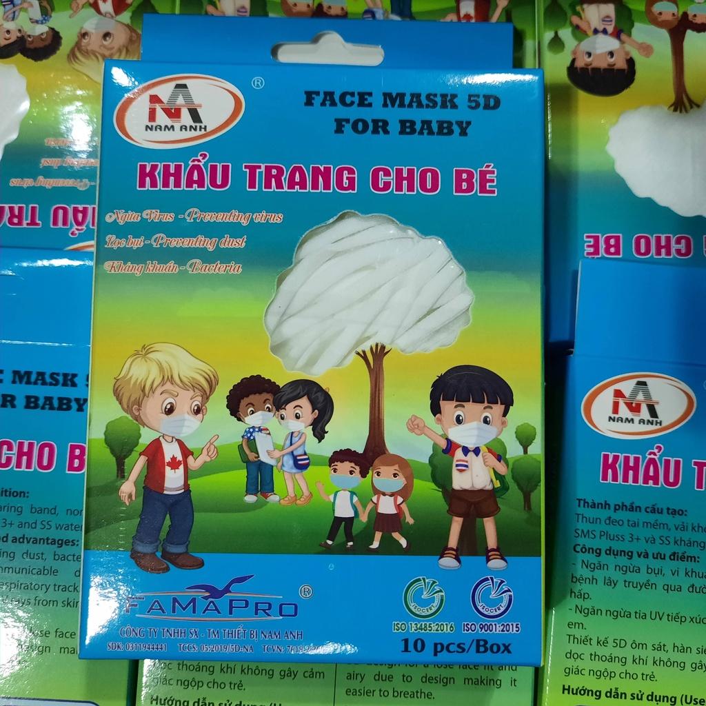 Hộp 10 cái khẩu trang y tế dành cho trẻ em từ 1 đến 5 tuổi NAM ANH FAMAPRO 5D