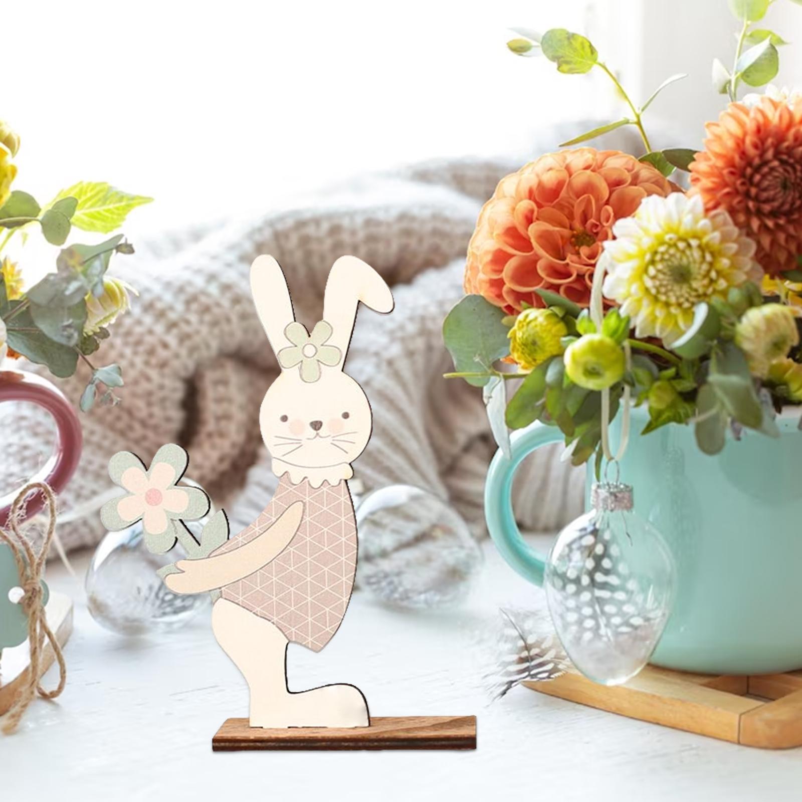 2Pcs Cute Easter Standing Bunny Wooden Table Decoration