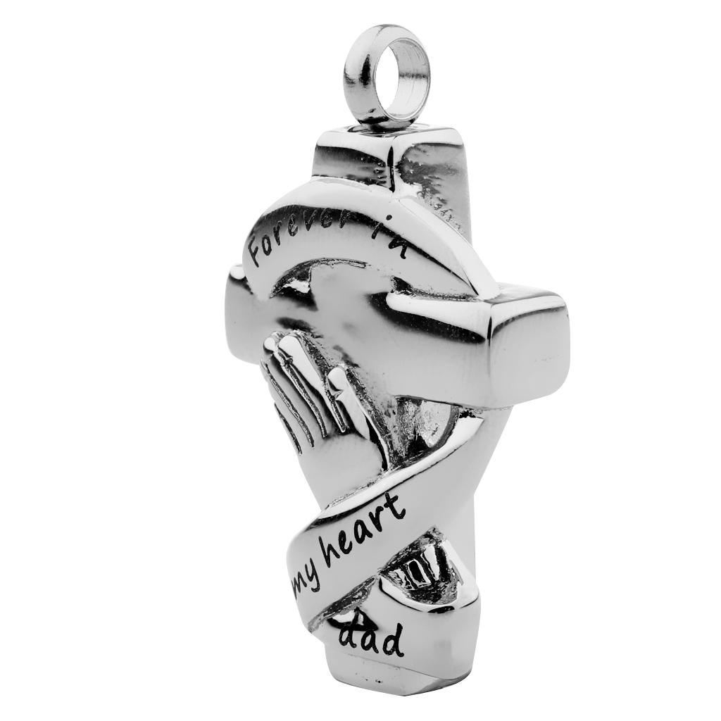 Stainless Steel Cross Ash Urn Pendant Memorial Cremation Jewelry
