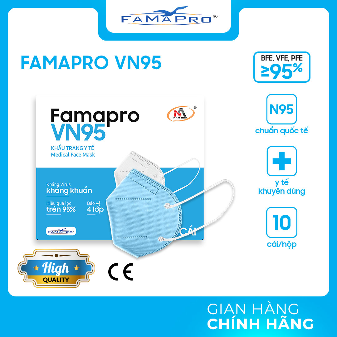 [HỘP - FAMAPRO VN95] - Khẩu trang y tế kháng khuẩn 4 lớp Famapro VN95 đạt chuẩn N95 (10 cái/ hộp)