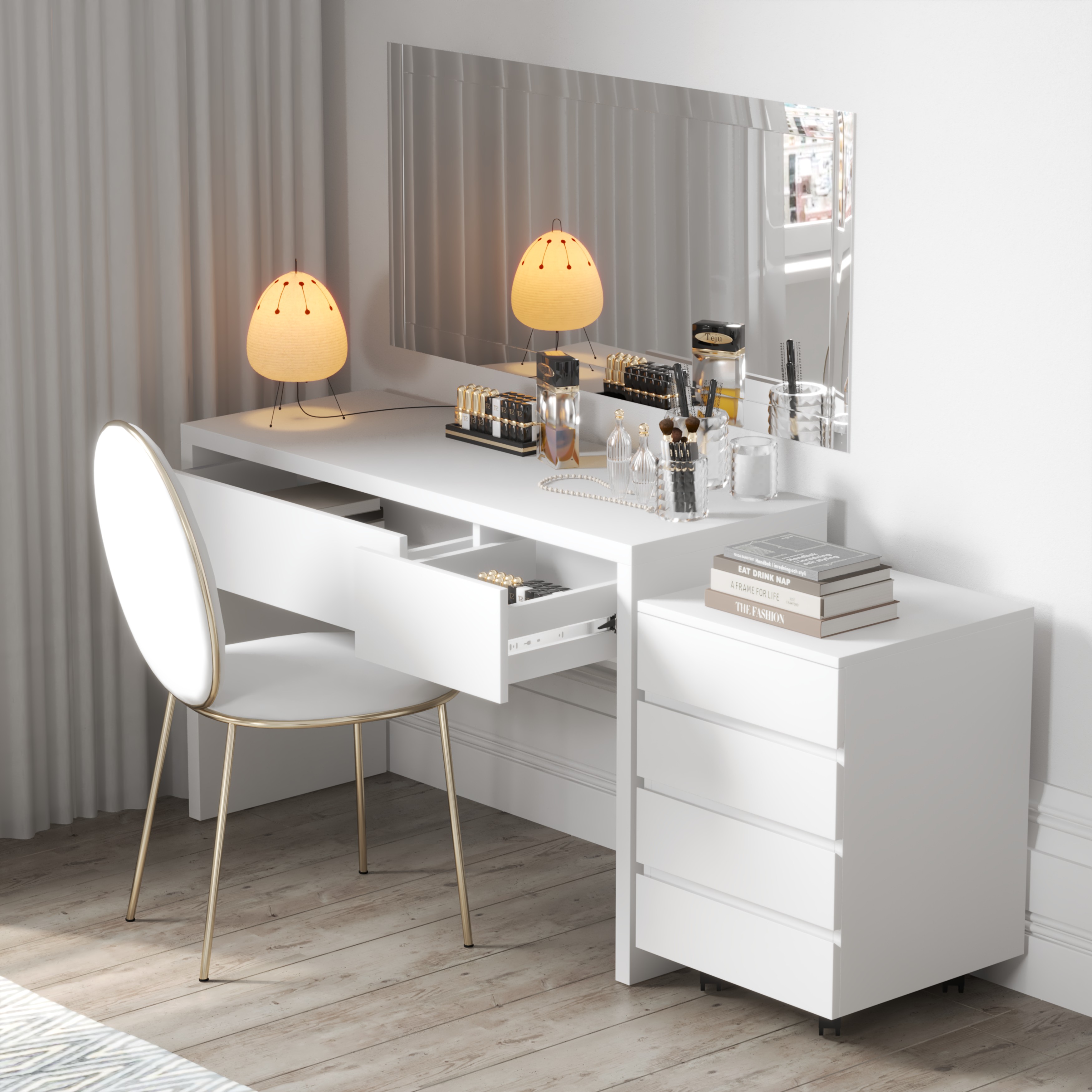 [Happy Home Furniture] OLA , Bàn trang điểm 2 ngăn kéo , BAN_053, BAN_054, BAN_055