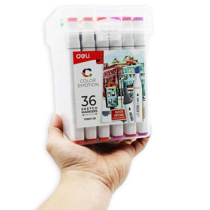 Hộp 36 Bút Dạ Màu 2 Đầu Sketch Marker - Deli 70801-36