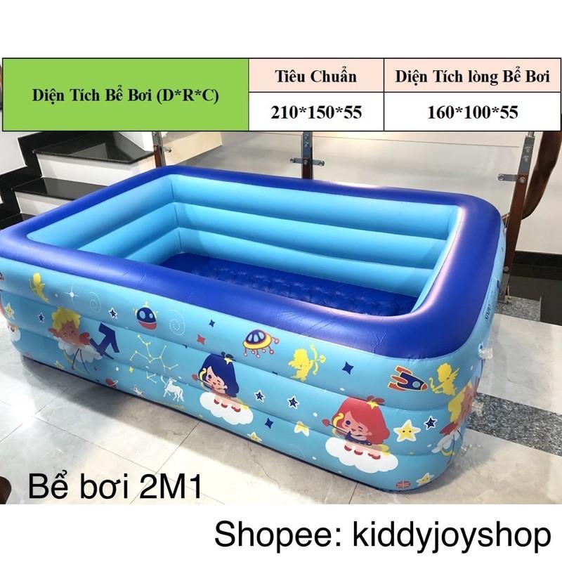 BỂ BƠI PHAO CHO BÉ 1M2 1M3 1M5 1M8 2M1 3 Tầng Có Đáy Chống Trượt màu xanh màu hồng (Ảnh Thật)