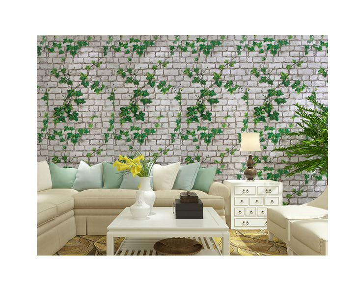 Combo 5m Decal Giấy Dán Tường Gạch Trắng Lá Xanh