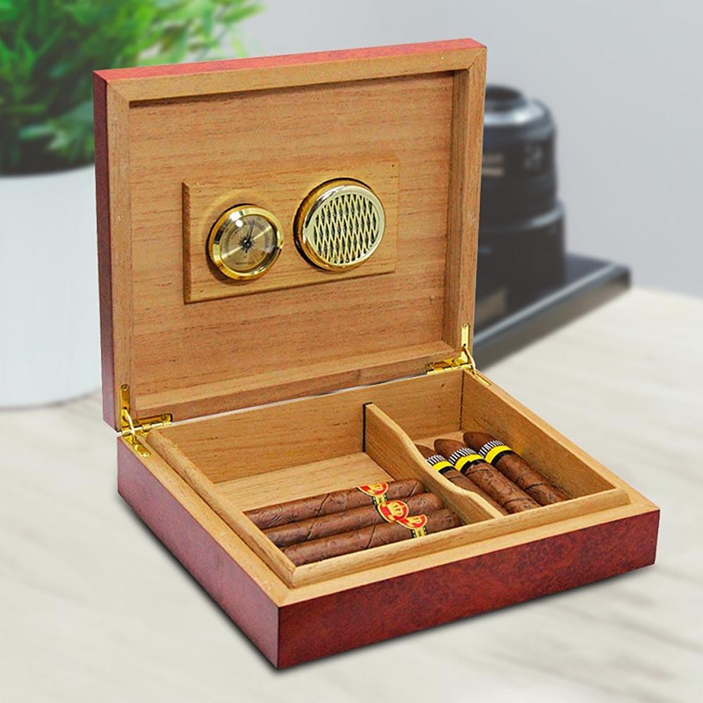 Hộp gỗ Cedar làm ẩm xì gà với máy đo độ ẩm hygrometer