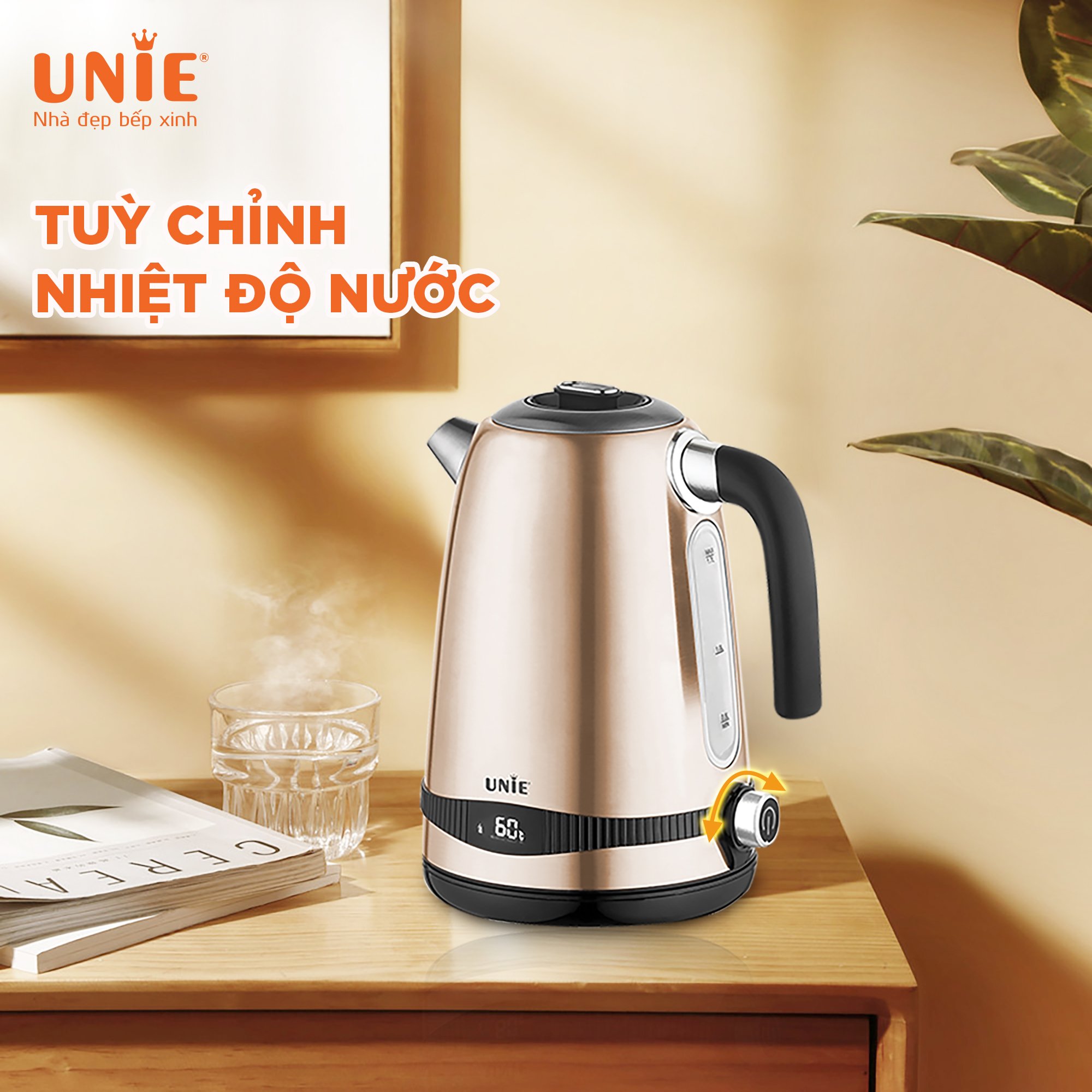 Ấm Siêu Tốc Cao Cấp UNIE UEK1762C Tiêu Chuẩn Đức Vỏ 5 Lớp Inox Sang Trọng, Dung Tích 1.7 Lít Công Suất Cao 2200 W - Hàng Chính Hãng