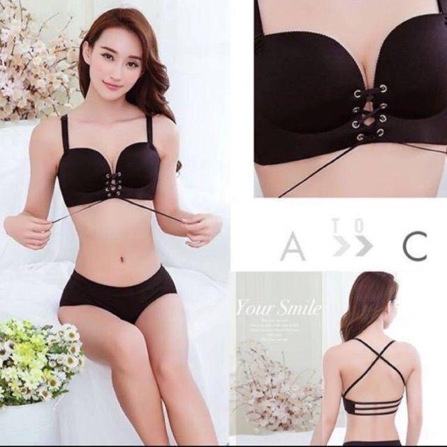 Áo lót su dây rút kèm dây lưng trong suốt, mút bàn tay siêu dày cao cấp