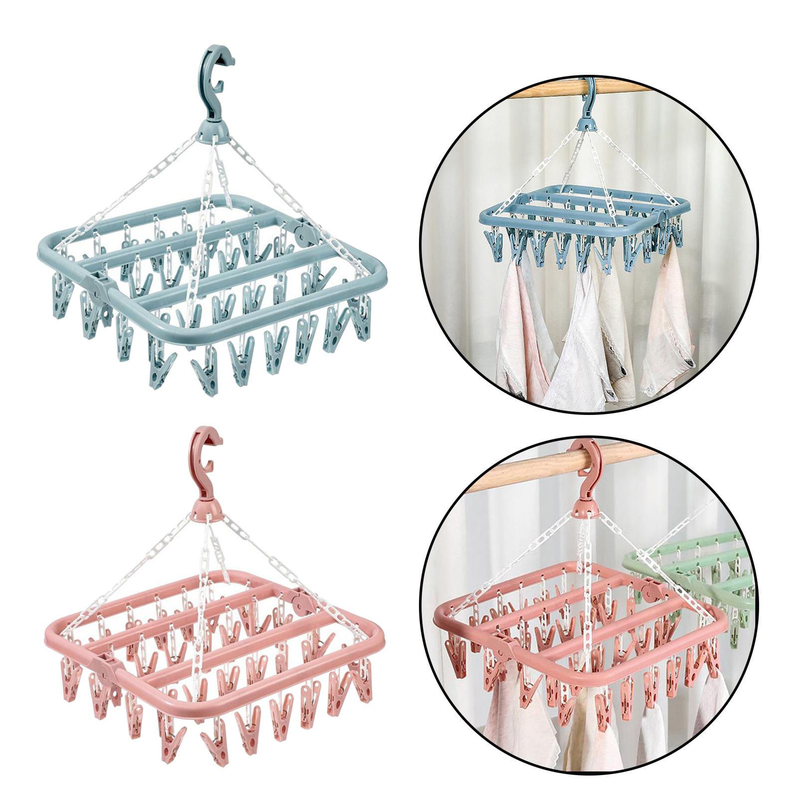 2 Pieces Indoor 32 Peg Laundry Foldable Clip Hanger Underwear