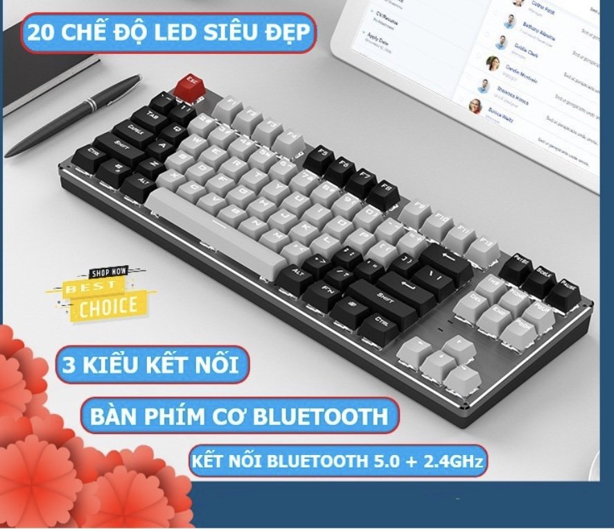 Bàn phím CƠ Bluetooth Không Dây Pin Sạc K950 đèn LED đẹp cho máy tính pc laptop, điện thoại, máy tính bảng