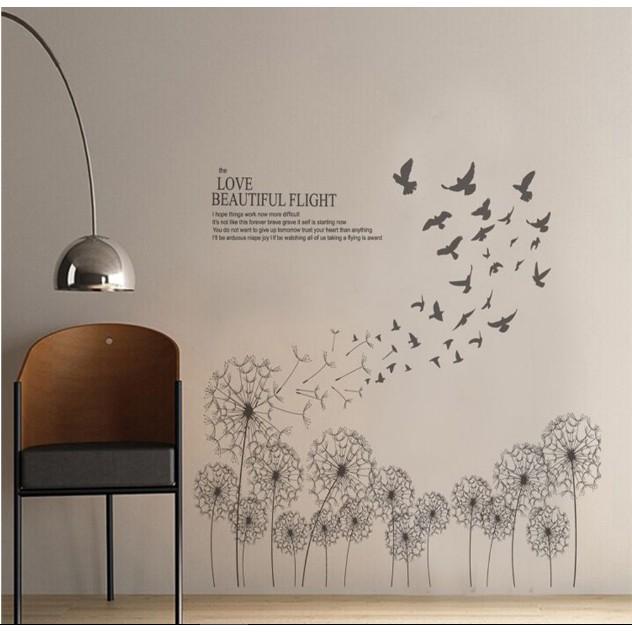 Decal trang trí tường - Bồ Công Anh và Chim Đen trong gió